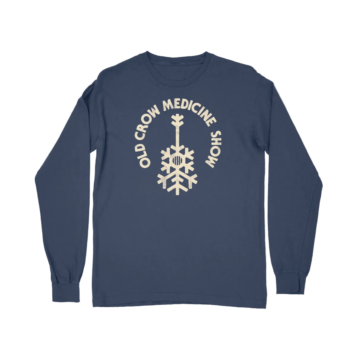 Navy blue long-sleeve shirt with 'Old Crow Medicine Show' logo on a white background